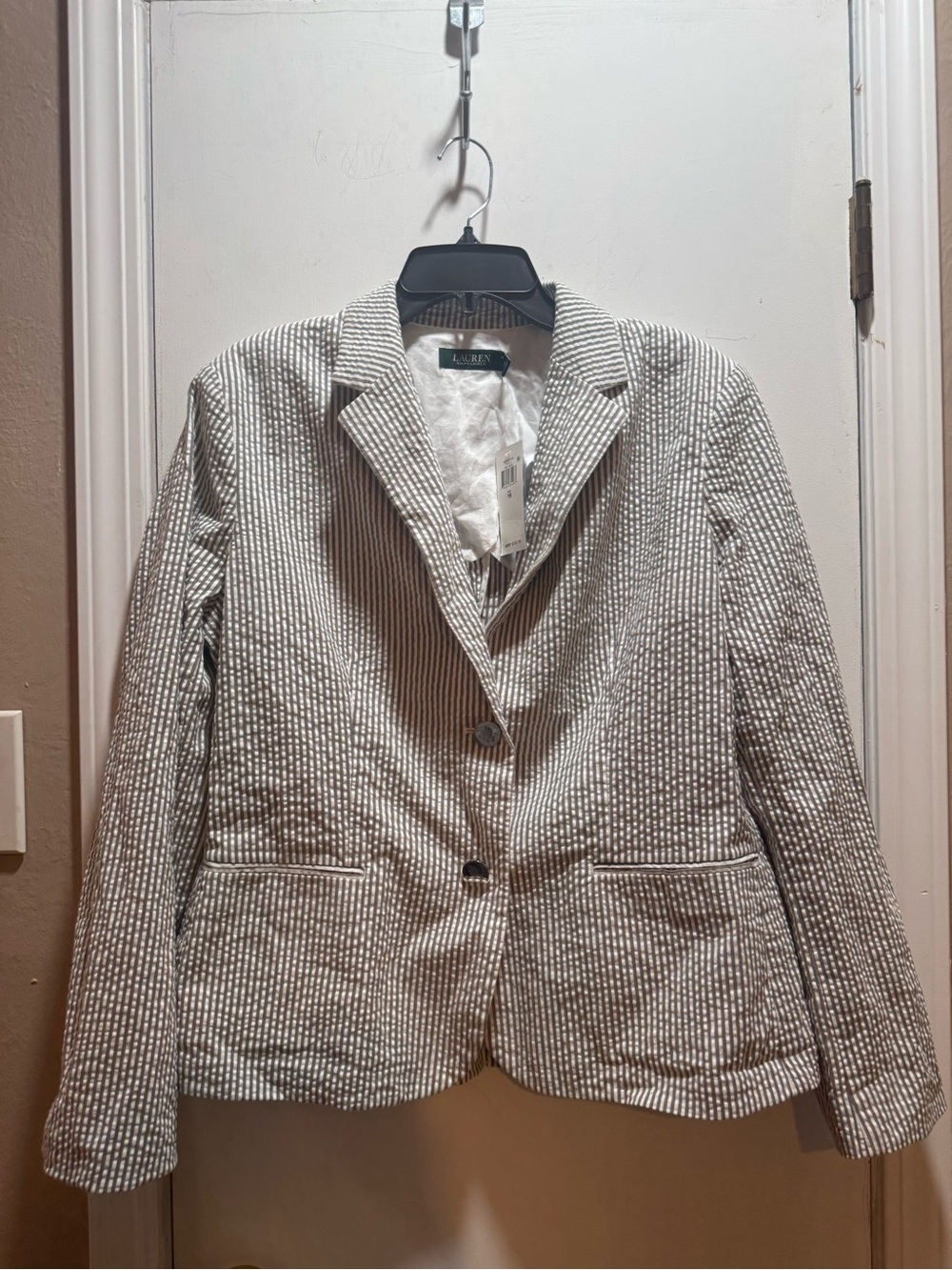 NWT Lauren Ralph Lauren Seersucker Blazer In Sage Moss Size 16